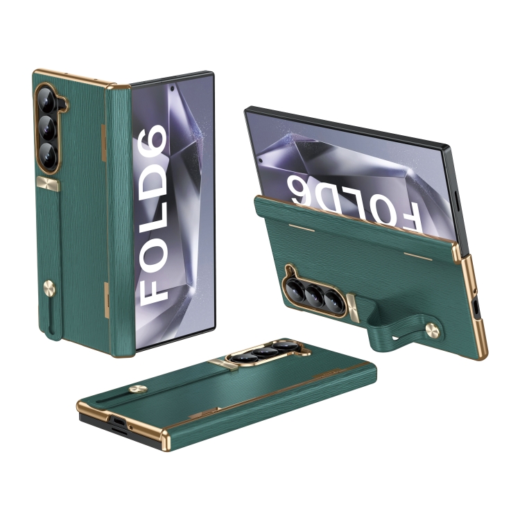 

For Samsung Galaxy Z Fold6 Retractable Wrist Strap Invisible Stand Phone Case(Green)