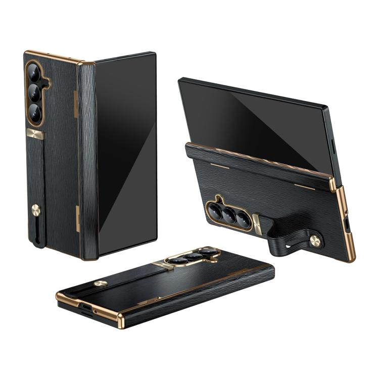 

For Samsung Galaxy Z Fold7 Retractable Wrist Strap Invisible Stand Phone Case(Black)