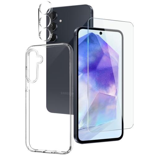 For Samsung Galaxy A55 5G NORTHJO 3 in 1 TPU Phone Case with Screen Protector and Lens Film(Transparent) for samsung galaxy watch6 classic 47mm 5pcs enkay 0 2mm 9h tempered glass screen protector watch film