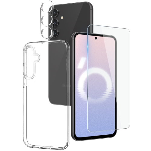 For Samsung Galaxy S24 FE 5G NORTHJO 3 in 1 TPU Phone Case with Screen Protector and Lens Film(Transparent) for iphone 15 pro max r just metal silicone tempered glass life waterproof phone case with holder