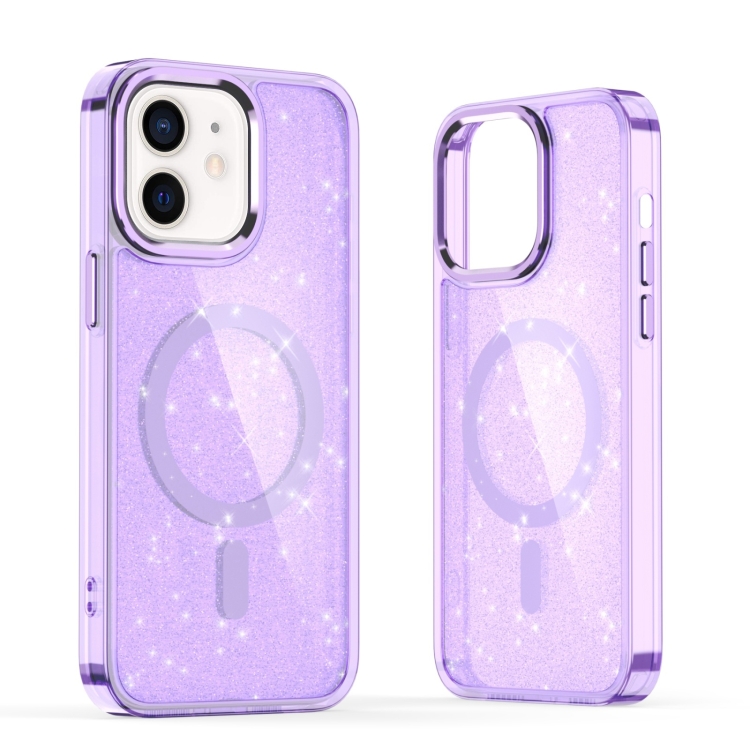 

For iPhone 12 Glitter MagSafe Shockproof Phone Case(Purple)