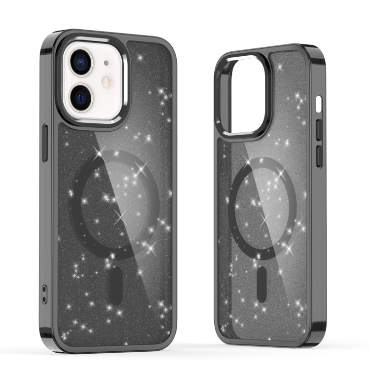 

For iPhone 12 Glitter MagSafe Shockproof Phone Case(Black)