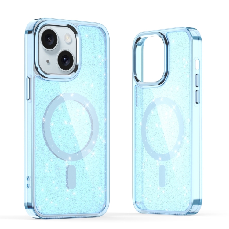 

For iPhone 15 Glitter MagSafe Shockproof Phone Case(Blue)