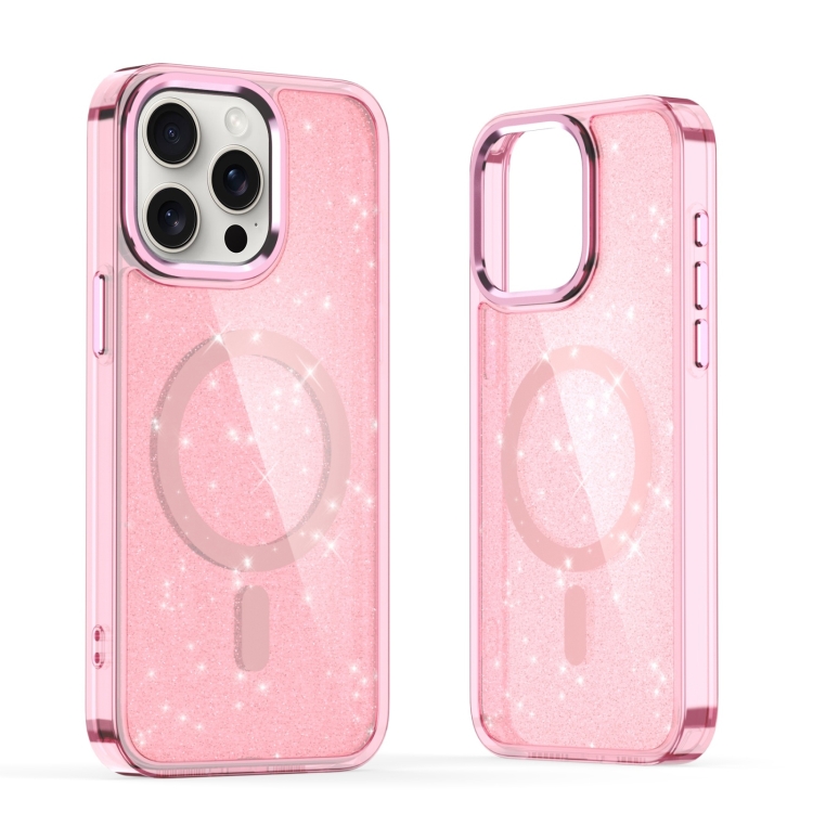

For iPhone 15 Pro Glitter MagSafe Shockproof Phone Case(Pink)