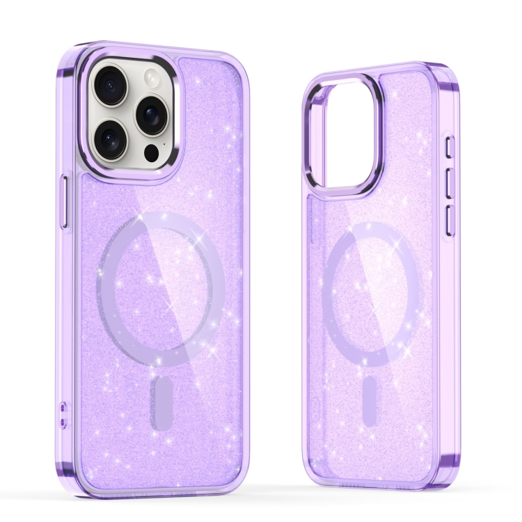 

For iPhone 15 Pro Max Glitter MagSafe Shockproof Phone Case(Purple)