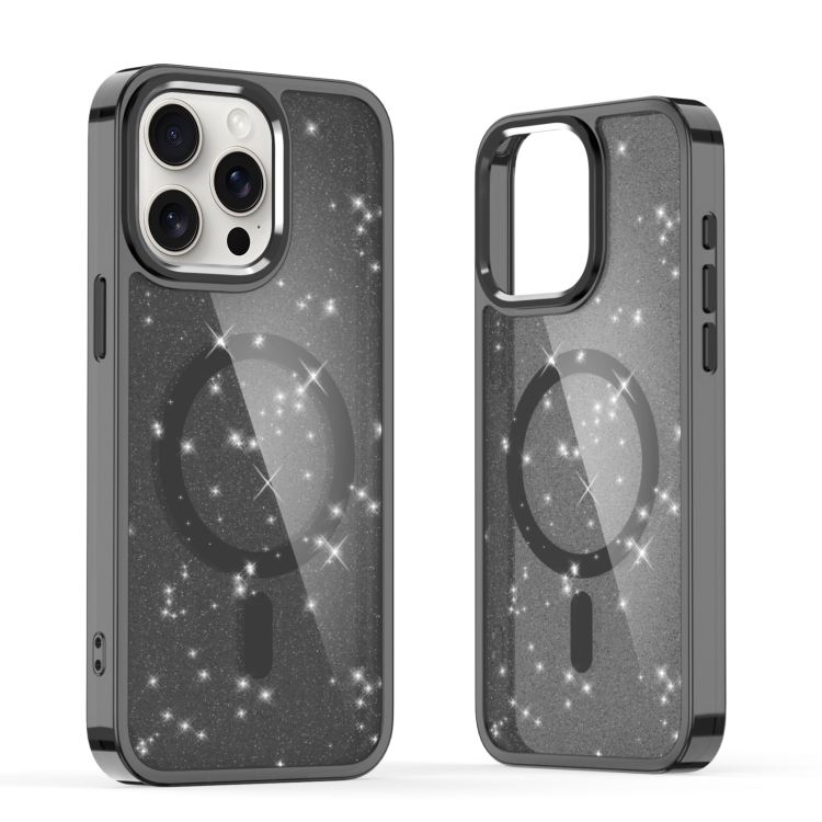 

For iPhone 15 Pro Max Glitter MagSafe Shockproof Phone Case(Black)