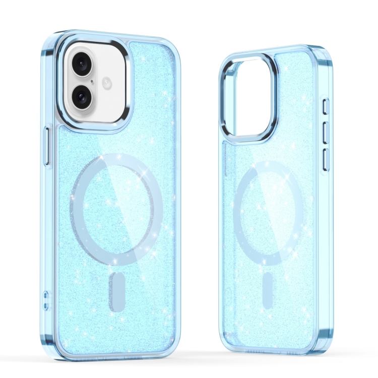 

For iPhone 16 Glitter MagSafe Shockproof Phone Case(Blue)