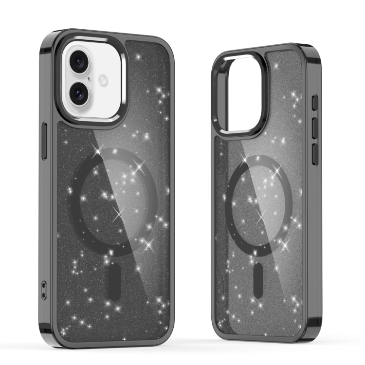 

For iPhone 16 Plus Glitter MagSafe Shockproof Phone Case(Black)