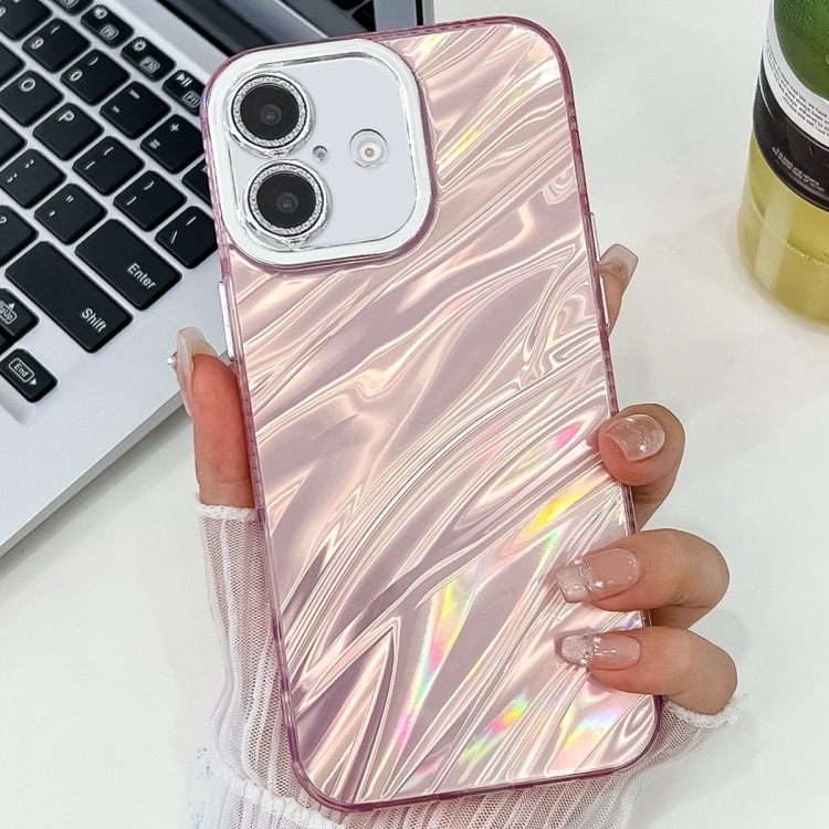 

For iPhone 13 Pro Max Plating Glitter Texture TPU Phone Case with Lens Film(Pink Water Ripples)
