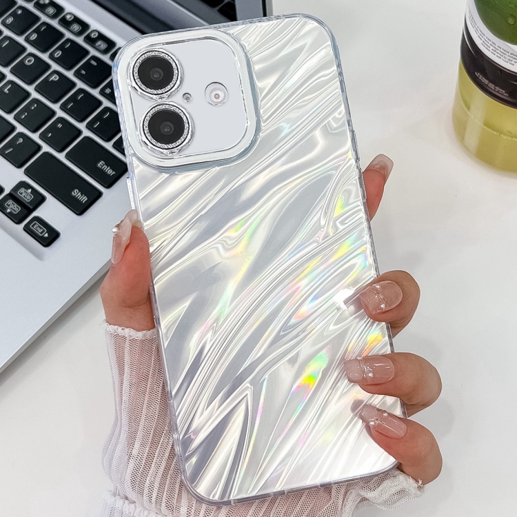 

For iPhone 14 Plating Glitter Texture TPU Phone Case with Lens Film(White Water Ripples)