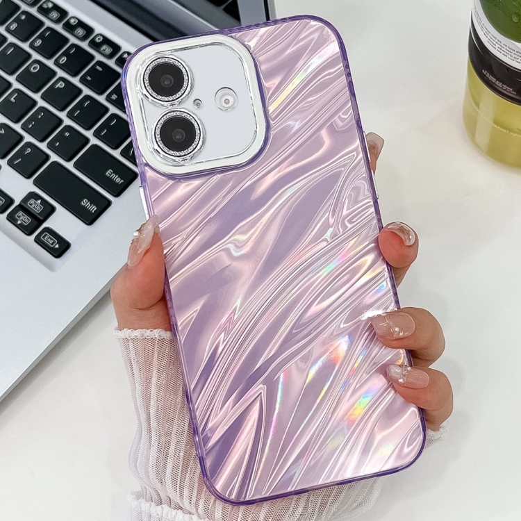 

For iPhone 14 Plating Glitter Texture TPU Phone Case with Lens Film(Purple Water Ripples)
