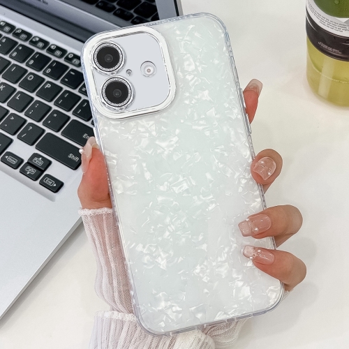 

For iPhone 14 Plating Glitter Texture TPU Phone Case with Lens Film(White Shell Grain)