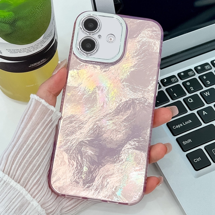 

For iPhone 16 Plating Glitter Texture TPU Phone Case with Lens Film(Pink Tinfoil Texture)