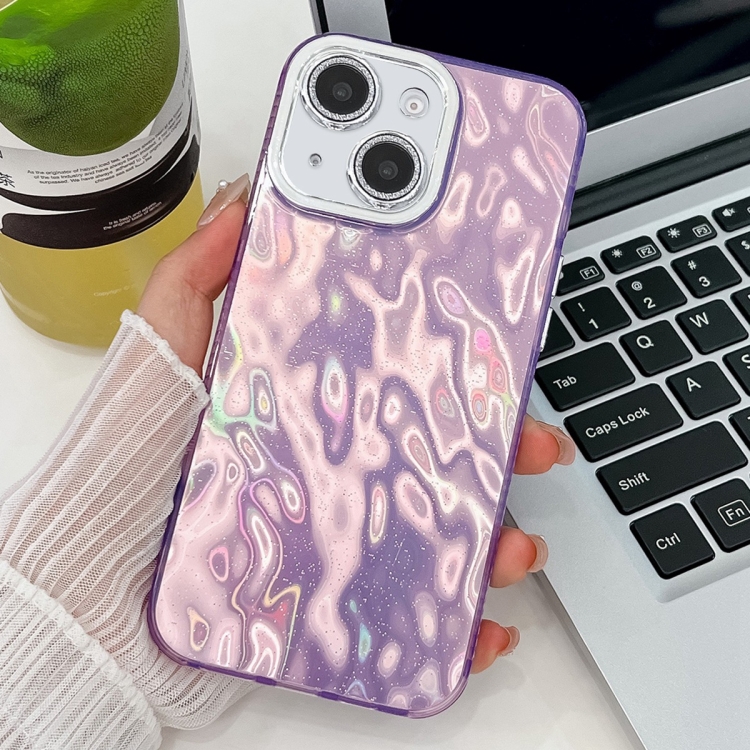 

For iPhone 15 Plating Glitter Texture TPU Phone Case with Lens Film(Purple Wrinkles)