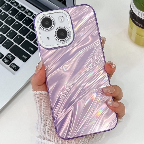

For iPhone 15 Pro Plating Glitter Texture TPU Phone Case with Lens Film(Purple Water Ripples)