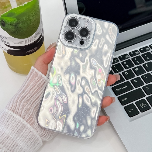 

For iPhone 14 Pro Plating Glitter Texture TPU Phone Case with Lens Film(White Wrinkles)