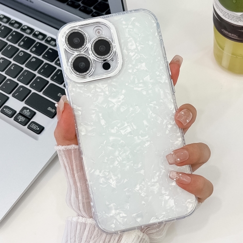

For iPhone 16 Pro Plating Glitter Texture TPU Phone Case with Lens Film(White Shell Grain)