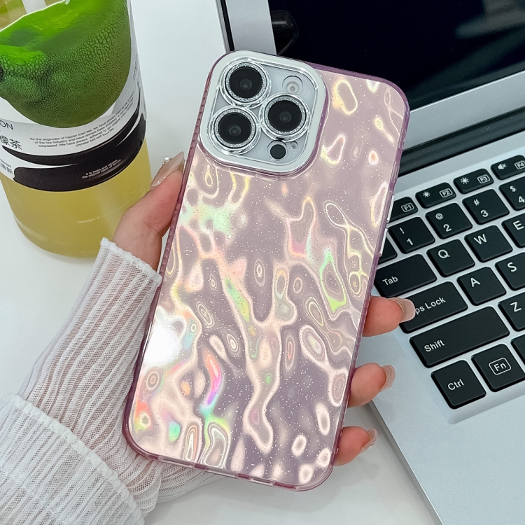 

For iPhone 13 Pro Max Plating Glitter Texture TPU Phone Case with Lens Film(Pink Wrinkles)