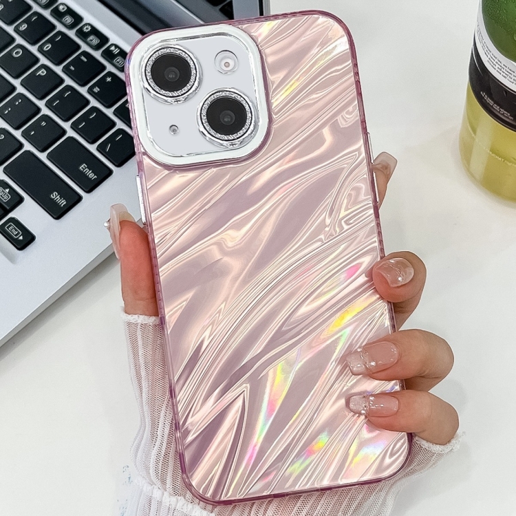 

For iPhone 16 Plating Glitter Texture TPU Phone Case with Lens Film(Pink Water Ripples)