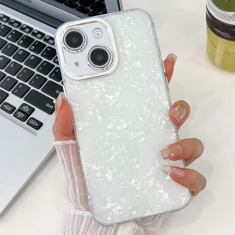 

For iPhone 16 Plating Glitter Texture TPU Phone Case with Lens Film(White Shell Grain)