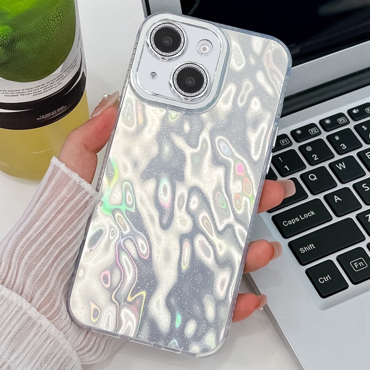 

For iPhone 13 Plating Glitter Texture TPU Phone Case with Lens Film(White Wrinkles)