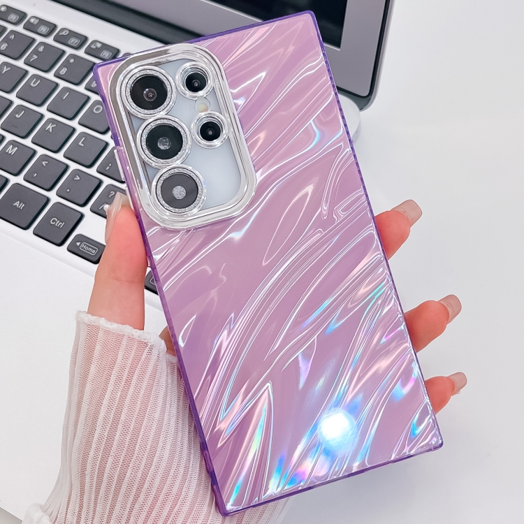 

For Samsung Galaxy S24 FE 5G Plating Glitter Texture TPU Phone Case with Lens Film(Purple Water Ripples)