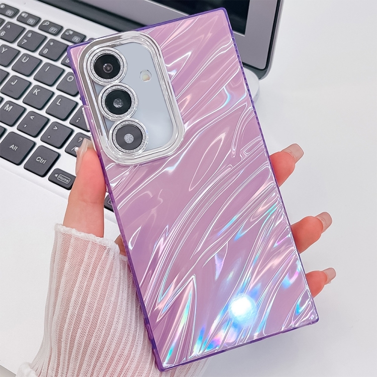

For Samsung Galaxy S25 5G Plating Glitter Texture TPU Phone Case with Lens Film(Purple Water Ripples)