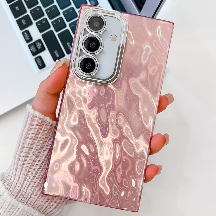 

For Samsung Galaxy S25 5G Plating Glitter Texture TPU Phone Case with Lens Film(Pink Wrinkles)