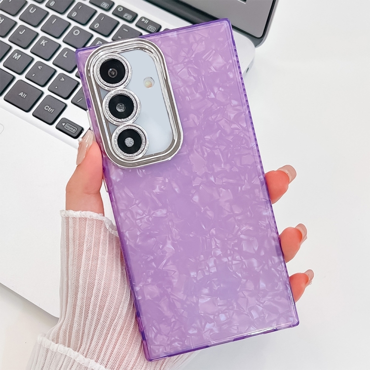 

For Samsung Galaxy S25+ 5G Plating Glitter Texture TPU Phone Case with Lens Film(Purple Shell Pattern)