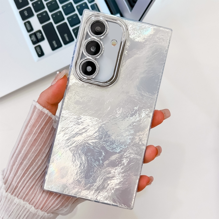 

For Samsung Galaxy S25+ 5G Plating Glitter Texture TPU Phone Case with Lens Film(White Tinfoil Texture)