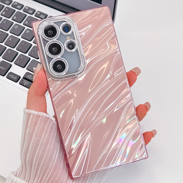 

For Samsung Galaxy S25 Ultra 5G Plating Glitter Texture TPU Phone Case with Lens Film(Pink Water Ripples)