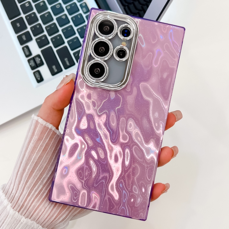 

For Samsung Galaxy S25 Ultra 5G Plating Glitter Texture TPU Phone Case with Lens Film(Purple Wrinkles)