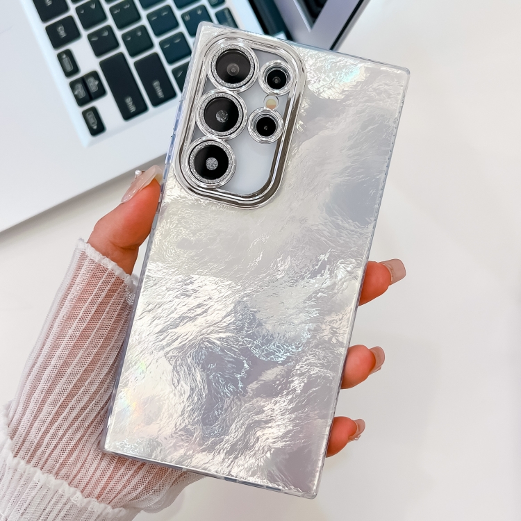 

For Samsung Galaxy S25 Ultra 5G Plating Glitter Texture TPU Phone Case with Lens Film(White Tinfoil Texture)