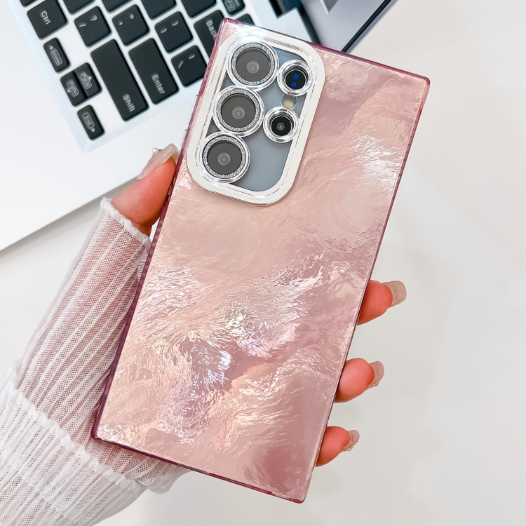 

For Samsung Galaxy S25 Ultra 5G Plating Glitter Texture TPU Phone Case with Lens Film(Pink Tinfoil Texture)
