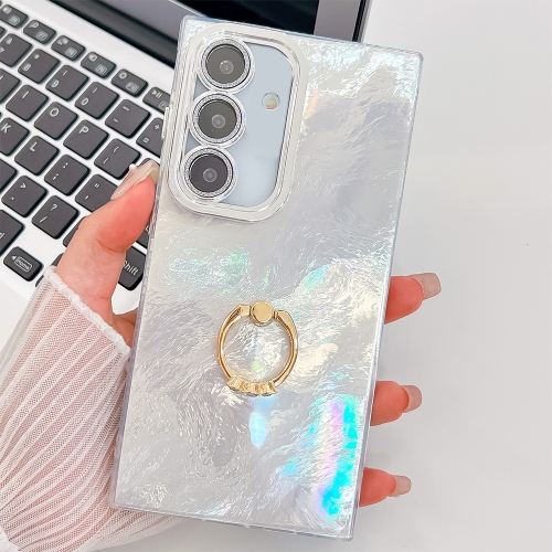 

For Samsung Galaxy A55 5G Plating Glitter Texture Ring Holder TPU Phone Case with Lens Film(White Tinfoil Texture)