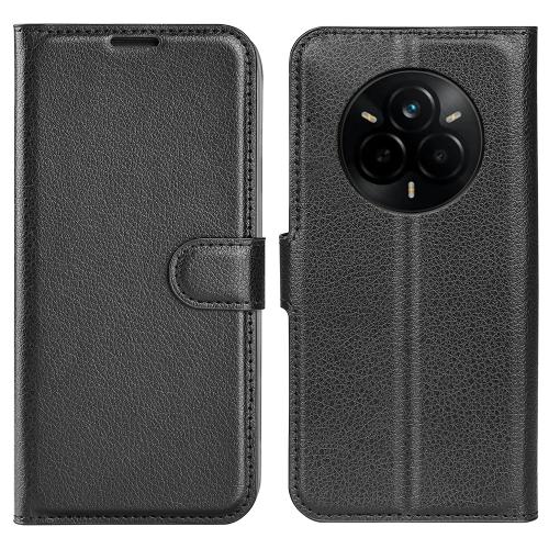 

For Realme 14 Pro+ Litchi Texture Horizontal Flip Leather Phone Case with Holder(Black)