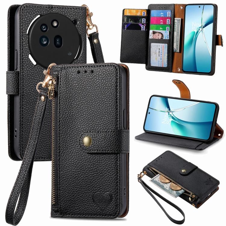 

For Nothing Phone 3a Love Zipper Lanyard Leather Phone Case(Black)