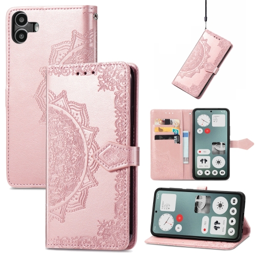 

For Nothing CMF Phone 1 Mandala Flower Embossed Leather Phone Case(Rose Gold)