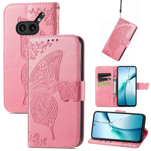 

For Nothing Phone 2a Plus Butterfly Love Flower Embossed Leather Phone Case(Pink)