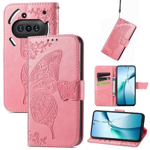 

For Nothing Phone 3a Butterfly Love Flower Embossed Leather Phone Case(Pink)