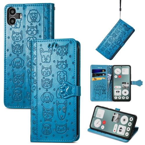 

For Nothing CMF Phone 1 Cat and Dog Embossed Leather Phone Case(Blue)