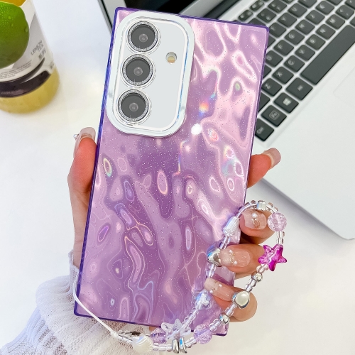 

For Samsung Galaxy S24 5G Plating Glitter Texture Chain Wristband TPU Phone Case with Lens Film(Purple Wrinkles)