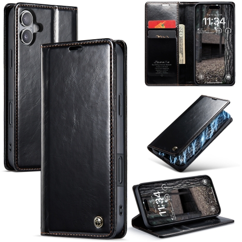 

For iPhone 16 Plus CaseMe 003 Crazy Horse Texture Flip Leather Phone Case(Black)