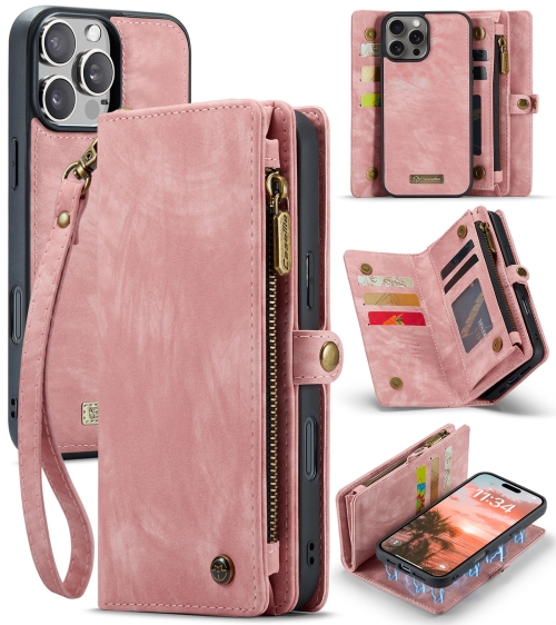 

For iPhone 16 Pro CaseMe 008 Detachable Multifunctional Leather Phone Case(Pink)