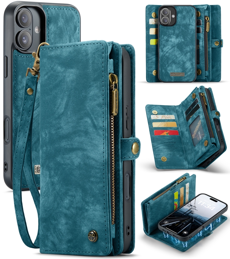 

For iPhone 16 CaseMe 008 Detachable Multifunctional Leather Phone Case(Blue)