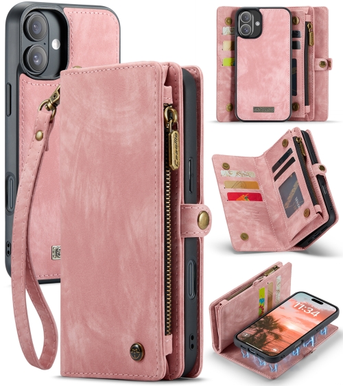 

For iPhone 16 CaseMe 008 Detachable Multifunctional Leather Phone Case(Pink)