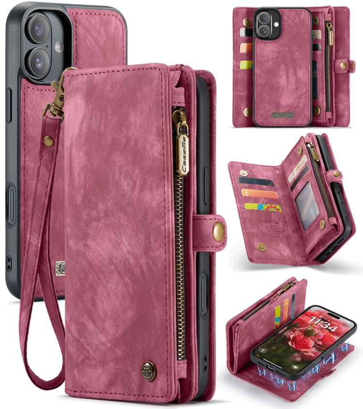 

For iPhone 16 Plus CaseMe 008 Detachable Multifunctional Leather Phone Case(Red)