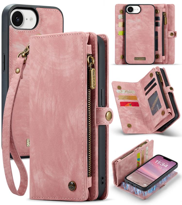 

For iPhone 16e CaseMe 008 Detachable Multifunctional Leather Phone Case(Pink)