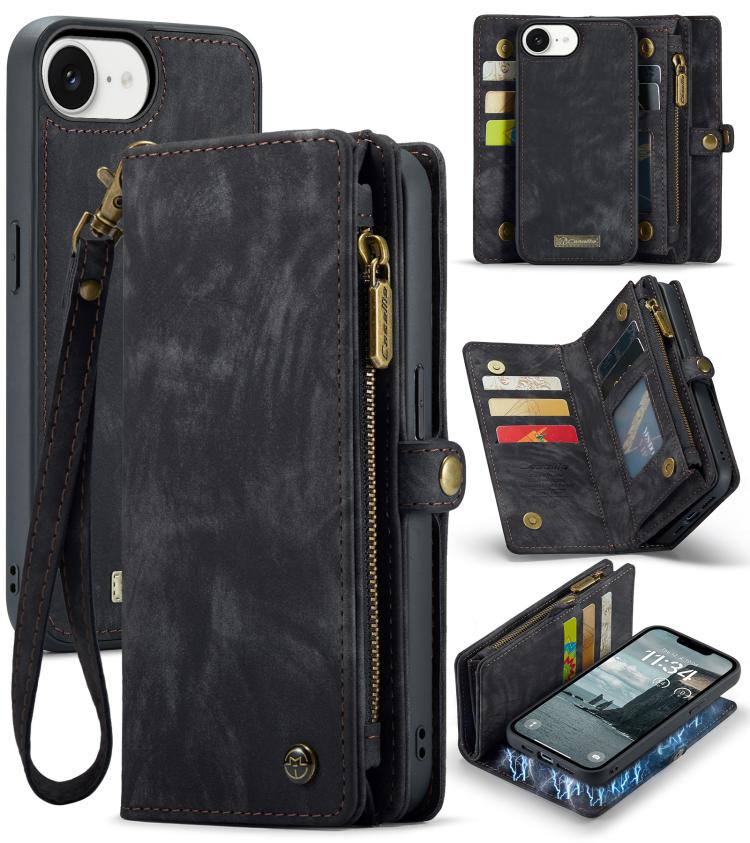 

For iPhone 16e CaseMe 008 Detachable Multifunctional Leather Phone Case(Black)