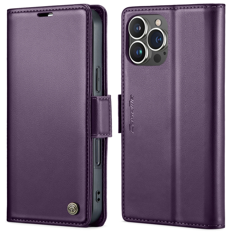 

For iPhone 16 Pro CaseMe 023 Butterfly Buckle Litchi Texture RFID Anti-theft Leather Phone Case(Purple)